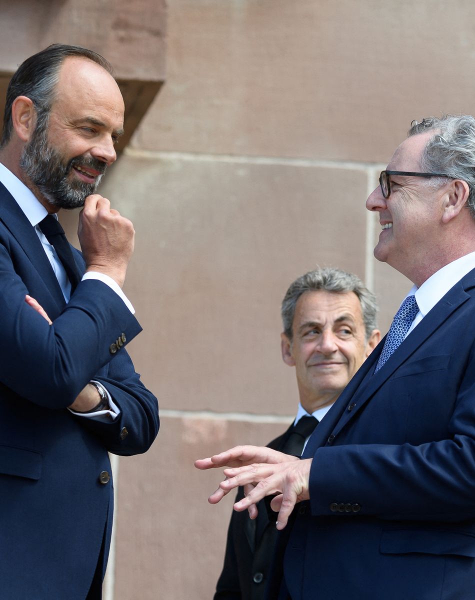 Edouard Philippe, Nicolas Sarkozy et Richard Ferrand au Mont Valérien pour le 80ème anniversaire de l'appel du 18 juin à Suresnes, France, le 18 juin 2020.