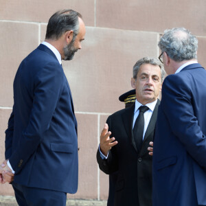 Edouard Philippe, Nicolas Sarkozy et Richard Ferrand au Mont Valérien pour le 80ème anniversaire de l'appel du 18 juin à Suresnes, France, le 18 juin 2020.