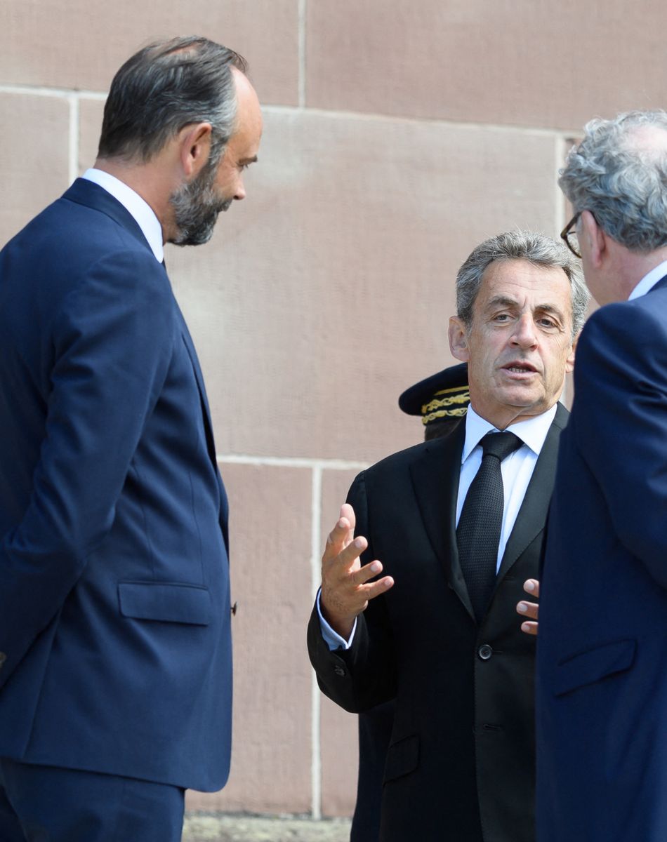 Edouard Philippe, Nicolas Sarkozy et Richard Ferrand au Mont Valérien pour le 80ème anniversaire de l'appel du 18 juin à Suresnes, France, le 18 juin 2020.