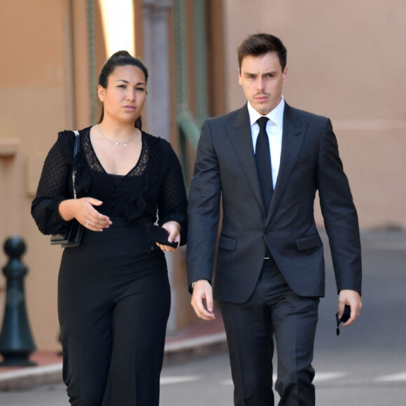 Louis Ducruet et sa femme Marie - Obsèques de la baronne Elizabeth-Ann de Massy (Elisabeth Anne), cousine du prince Albert II en la cathédrale Notre-Dame-Immaculée de Monaco le 17 juin 2020 © Bruno Bebert / Bestimage