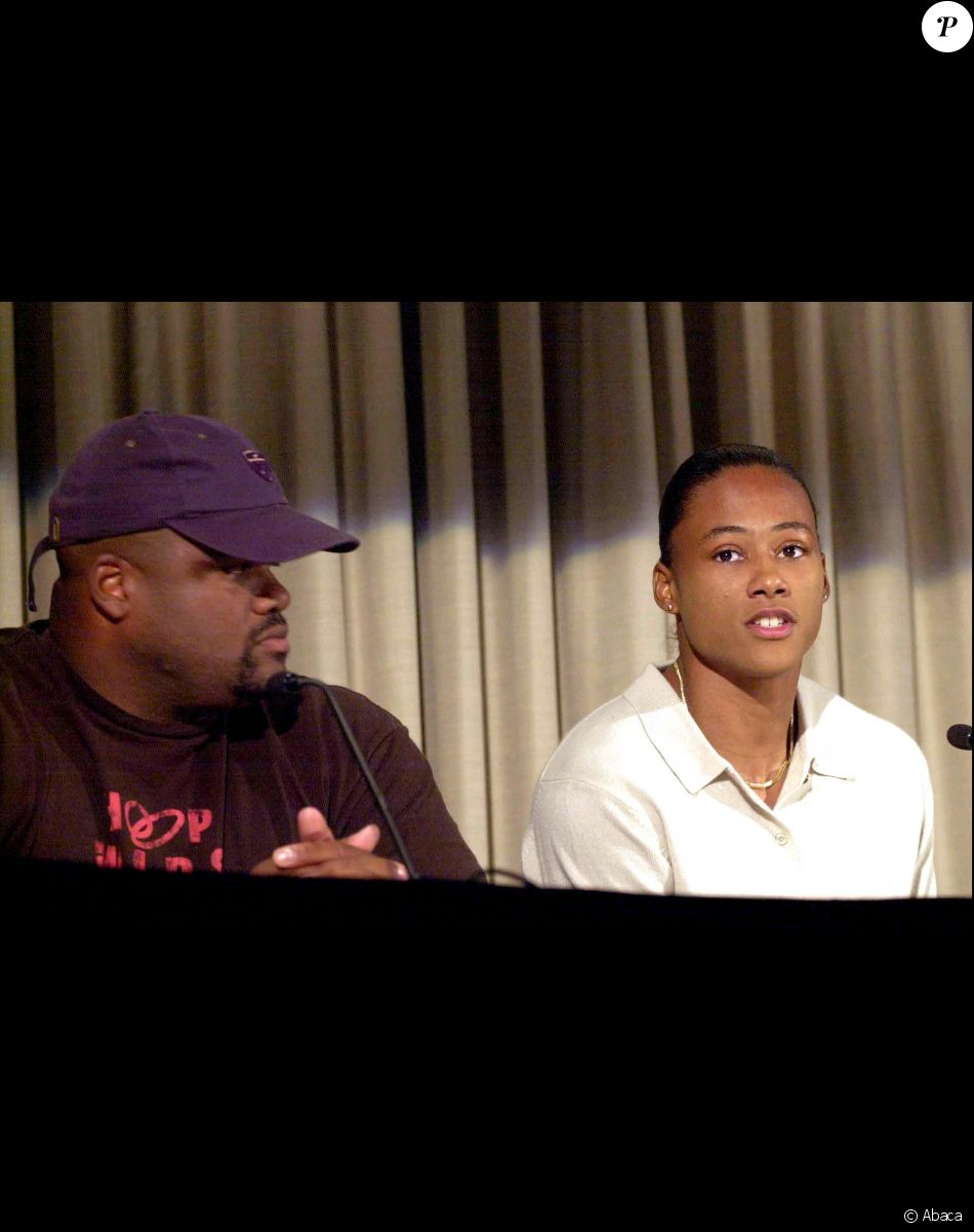 Marion Jones et C.J. Hunter en conférence de presse en 2000. © Phil Velasquez/KRT/ABACA.