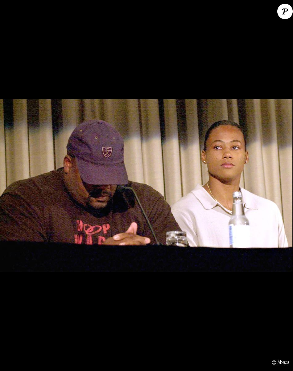 Marion Jones et C.J. Hunter en conférence de presse en 2000. © Phil Velasquez/KRT/ABACA