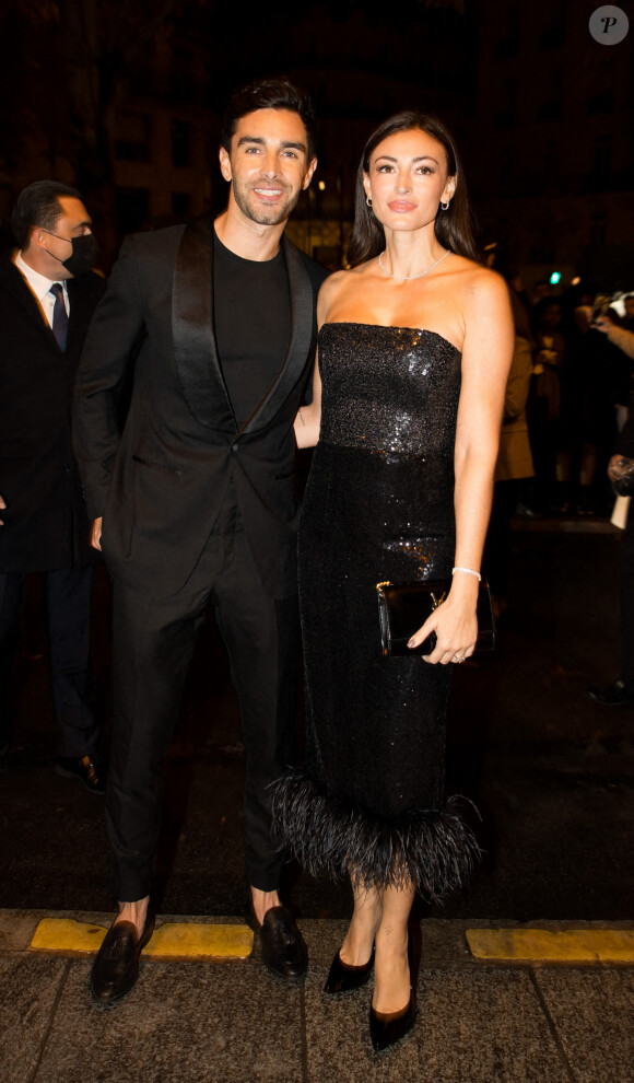 Exclusif - Rachel Legrain-Trapani (Miss France 2007) et son compagnon Valentin Léonard - Arrivées lors de la 10ème édition du "Global Gift Gala 2021" à l'hôtel Four Seasons Hotel George V à Paris le 30 octobre 2021.  © Tiziano da Silva/Bestimage 