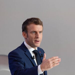 Le président de la République française, Emmanuel Macron donne une conférence de presse à l'Elysée pour présenter la présidence française du Conseil de l'Union européenne, qui prendra effet le 1er janvier 2022 pour six mois. Paris, le 9 décembre 2021