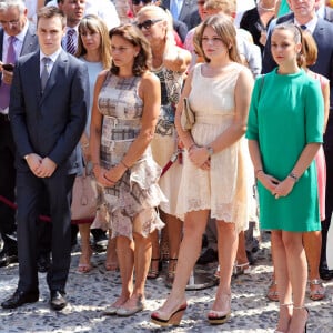 Louis Ducruet, la princesse Stéphanie de Monaco, Camille Gottlieb, Pauline Ducruet, la princesse Caroline de Hanovre - Premier jour des célébrations des 10 ans de règne du prince Albert II de Monaco à Monaco, le 11 juillet 2015.