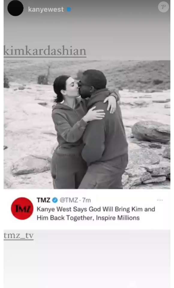 Kanye West mentionne Kim Kardashian dans sa story Instagram du 26 novembre 2021.