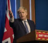 Le Premier ministre Boris Johnson lors d'un point de presse sur le coronavirus (Covid-19) au Downing Street à Londres, Royaume Uni.