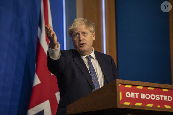 Le Premier ministre Boris Johnson lors d'un point de presse sur le coronavirus (Covid-19) au Downing Street à Londres, Royaume Uni.