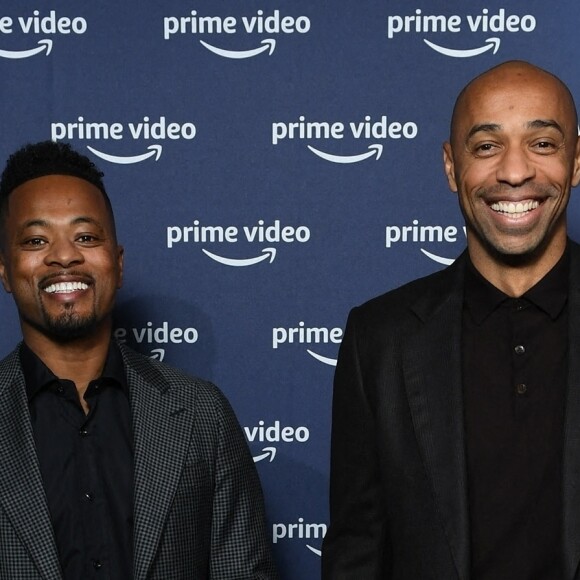 Patrice Evra et Thierry Henry - Les champions assistent à la présentation de la grille des programmes de Prime Vidéo à Londres, le 12 octobre 2021.