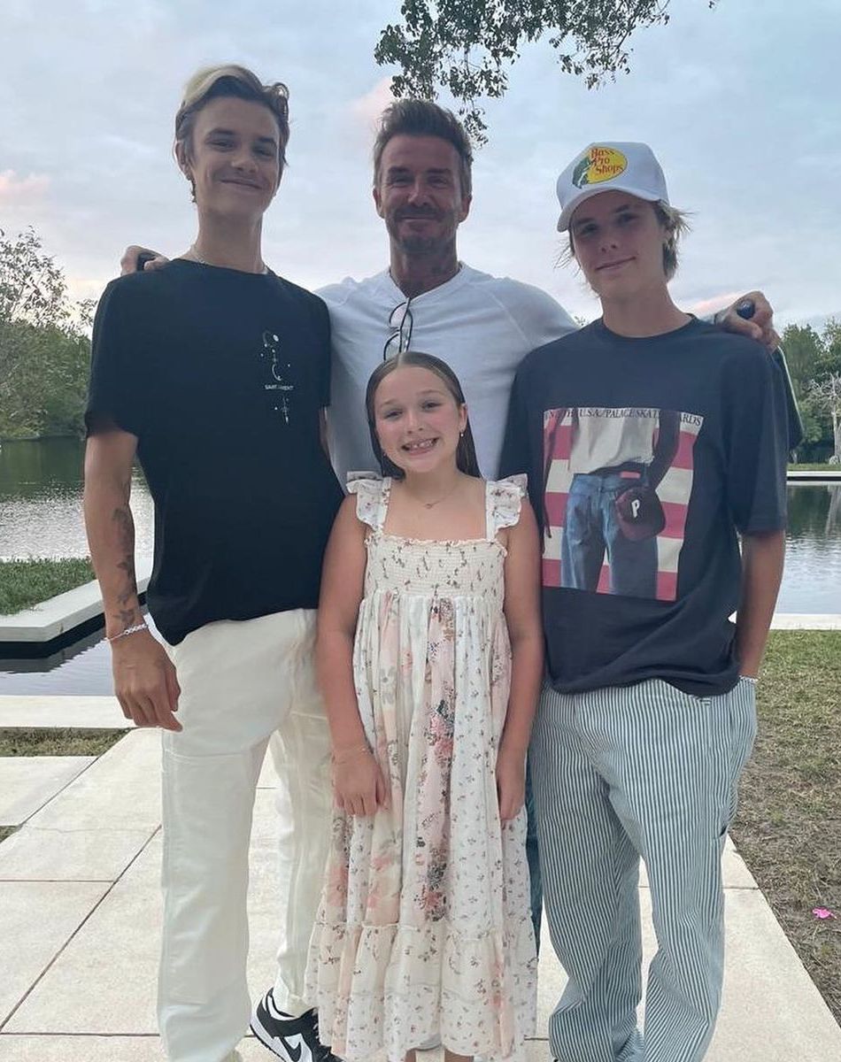 David Beckham et ses enfants Romeo, Cruz et Harper.