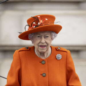 La reine Elisabeth II d'Angleterre au lancement du Queen's Baton, relais des Jeux du Commonwealth 2022, au palais de Buckingham à Londres, Royaume Uni, le 7, 2021.