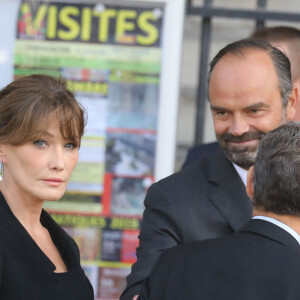 Nicolas Sarkozy et sa femme Carla Bruni, Edouard Philippe - Arrivées en l'église Saint-Sulpice pour les obsèques de l'ancien président de la République Jacques Chirac à Paris. Le 30 septembre 2019 © Dominique Jacovides / Bestimage 