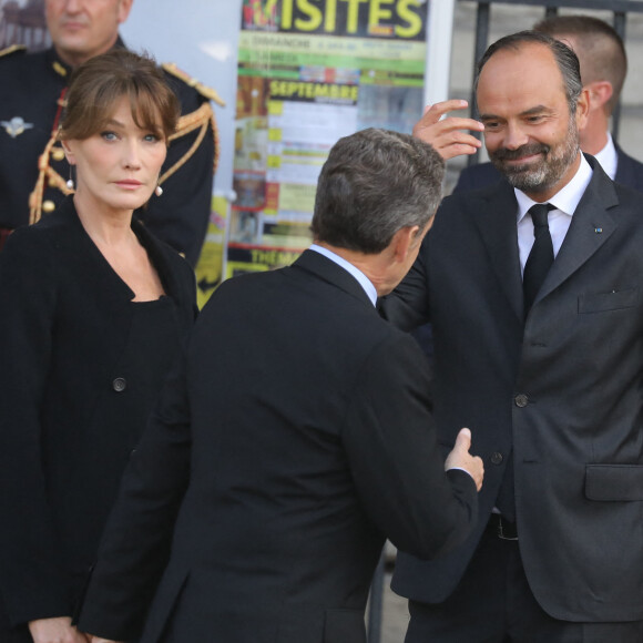 Nicolas Sarkozy et sa femme Carla Bruni, Edouard Philippe - Arrivées en l'église Saint-Sulpice pour les obsèques de l'ancien président de la République Jacques Chirac à Paris le 30 septembre 2019 © Dominique Jacovides / Bestimage 