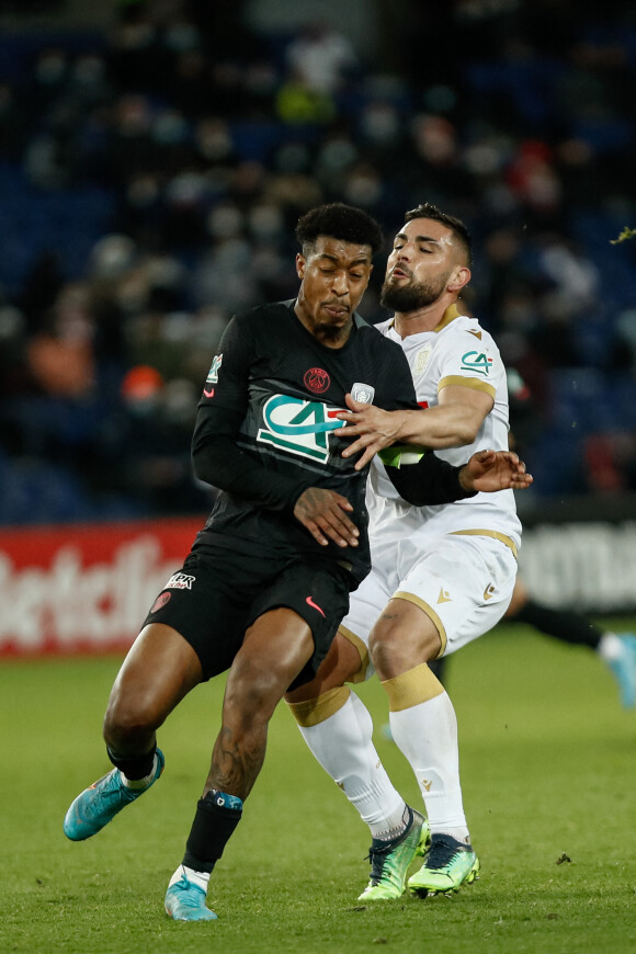 Andy Delort (Nice) vs Presnel Kimpembe (Paris Saint Germain) - 8ème de finale de la Coupe de France 2022 "PSG - Nice (0-0 / tab 5-6)" au Parc des Princes à Paris, le 31 janvier 2022.