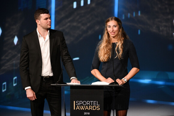 Artem Levin et Chloé Trespeuch durant la soirée des Sportel Awards 2018 au Grimaldi Forum à Monaco le 23 octobre 2018. © Bruno Bebert/Bestimage