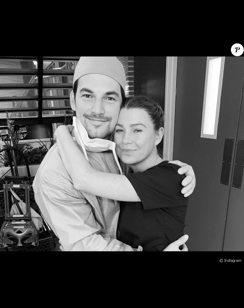 Giacomo Gianniotti (Andrew DeLuca) et Ellen Pompeo (Meredith Grey) sur le tournage de Grey's Anatomy