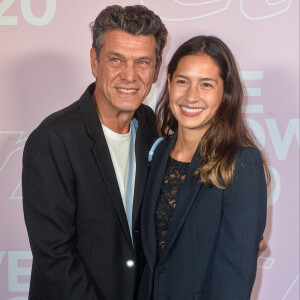 Marc Lavoine et Line Papin - Photocall du défilé Etam Live Show 2020 à Paris le 29 septembre 2020. © Pool Agence Bestimage 