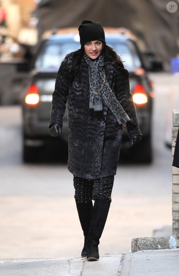 Jessica Szohr sur le tournage de Gossip Girl. A New York le 10 janvier 2010.