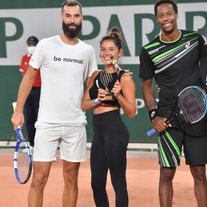 Exclusif - Benoît Paire et sa compagne Julie Bertin, Gaël Monfils - Benoît Paire, Gaël Monfils, Domingo (Pierre Alexis Bizot) et Zerator (Adrien Nougaret) deux streamers se rencontrent lors d'un match de tennis à Roland Garros, Paris le 18 septembre 2021. © Veeren/Bestimage