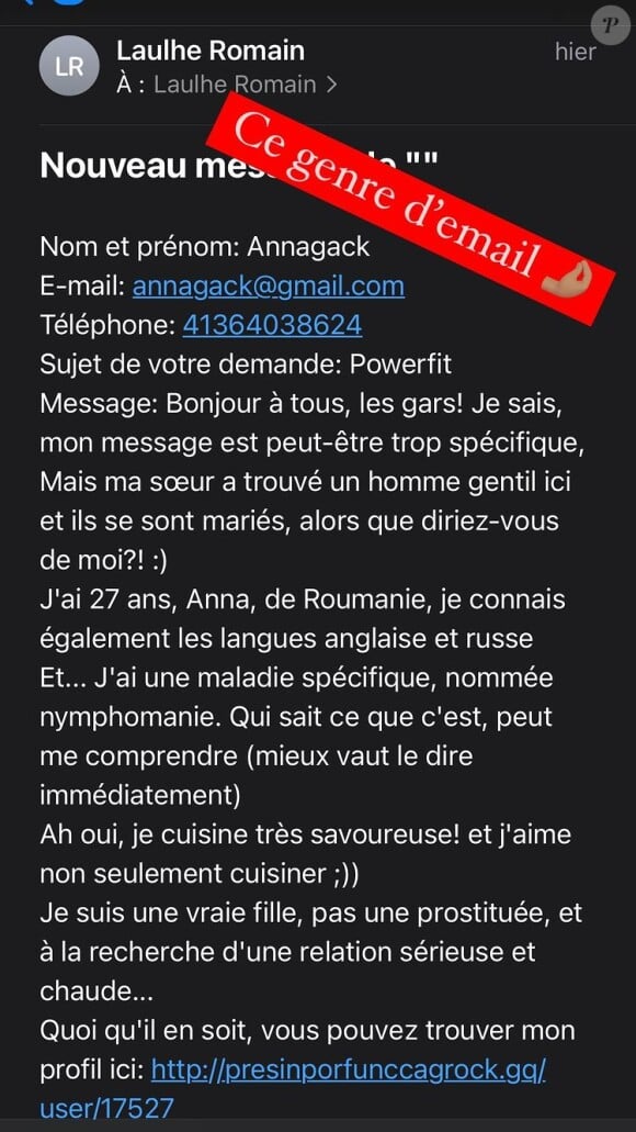 Romain Laulhe, le compagnon de Camille Lou, reçoit un drôle de message sur Instagram.