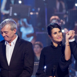 Exclusif - Laurence et Pierre Lemarchal (Parents de Grégory Lemarchal), Karine Ferri, Nikos Aliagas - Emission hommage à "Grégory Lemarchal, 10 ans après l'histoire continue" au Zénith de Paris et retransmis en direct sur TF1 le 7 janvier 2017. © Cyril Moreau/Bestimage