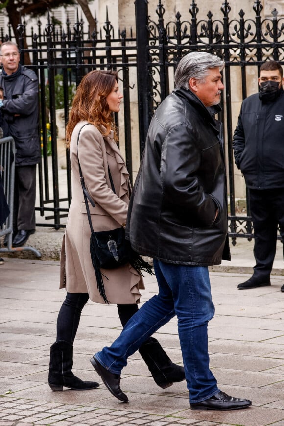 David Douillet et sa femme Vanessa - Obsèques de Jean-Pierre Pernaut en la Basilique Sainte-Clotilde à Paris le 9 mars 2022. © Cyril Moreau / Bestimage