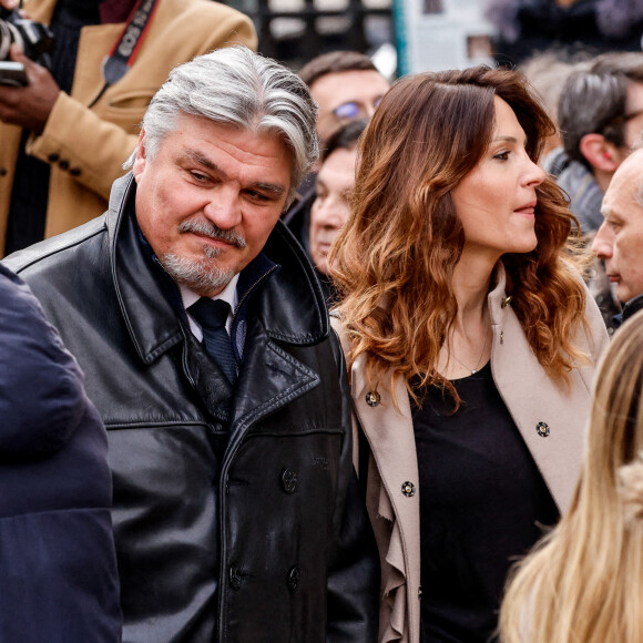 David Douillet et sa femme Vanessa - Obsèques de Jean-Pierre Pernaut en la Basilique Sainte-Clotilde à Paris le 9 mars 2022. © Cyril Moreau / Bestimage