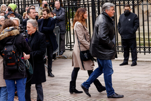 Michel Drucker, David Douillet et sa femme Vanessa - Obsèques de Jean-Pierre Pernaut en la Basilique Sainte-Clotilde à Paris le 9 mars 2022. © Cyril Moreau / Bestimage