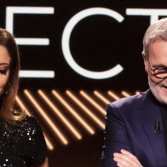 Exclusif - Léa Salamé, Laurent Ruquier - Sur le plateau de l'émission On Est En Direct (OEED) présentée par L.Ruquier à Paris le 25 février 2022. L'émission sera diffusée le samedi 26 février 2022- © Jack Tribeca / Bestimage