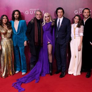 Salma Hayek, Jared Leto, Jeremy Irons, Lady Gaga, Adam Driver, Camille Cottin et Jack Huston à l'avant-première du film "House Of Gucci" à Londres, le 9 novembre 2021.