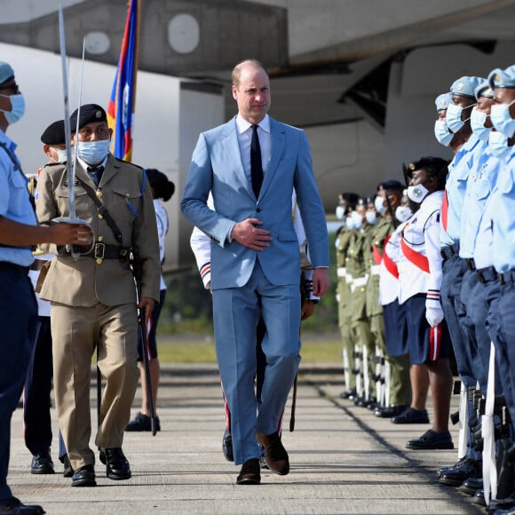 Le prince William et son épouse Kate Middleton arrivent à l'aéroport Philip S. W Goldson, à Bélize City, et débutent leur tournée caribéenne. Le 19 mars 2022.