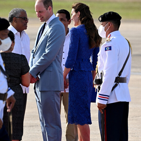 Le prince William, duc de Cambridge, et Catherine (Kate) Middleton, duchesse de Cambridge, arrivent à Belize dans le cadre de leur visite officielle dans les Caraïbes pour marquer le jubilé de platine de la reine. Bélize City, le 19 mars 2022.