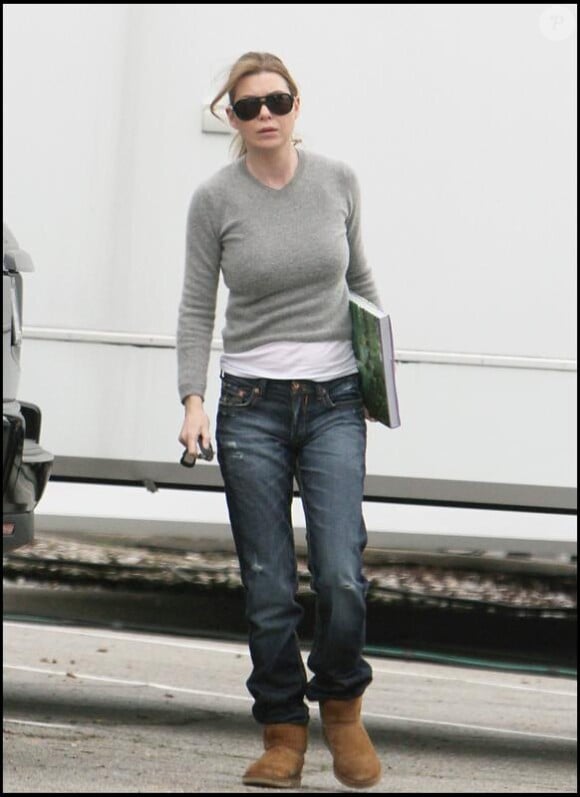 Ellen Pompeo lors du tournage de Grey's Anatomy le 17 janvier 2010 à Los Angeles