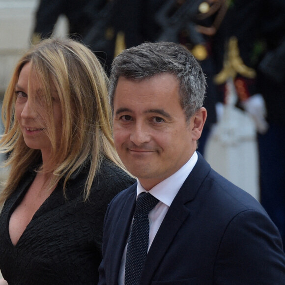 Gérald Darmanin, ministre de l'Action et des Comptes publics, et sa femme Rose-Marie Devillers - Arrivées au dîner d'Etat organisé pour la visite du président itlalien Sergio Mattarella au Palais de l'Elysée à Paris, le 5 juillet 2021.