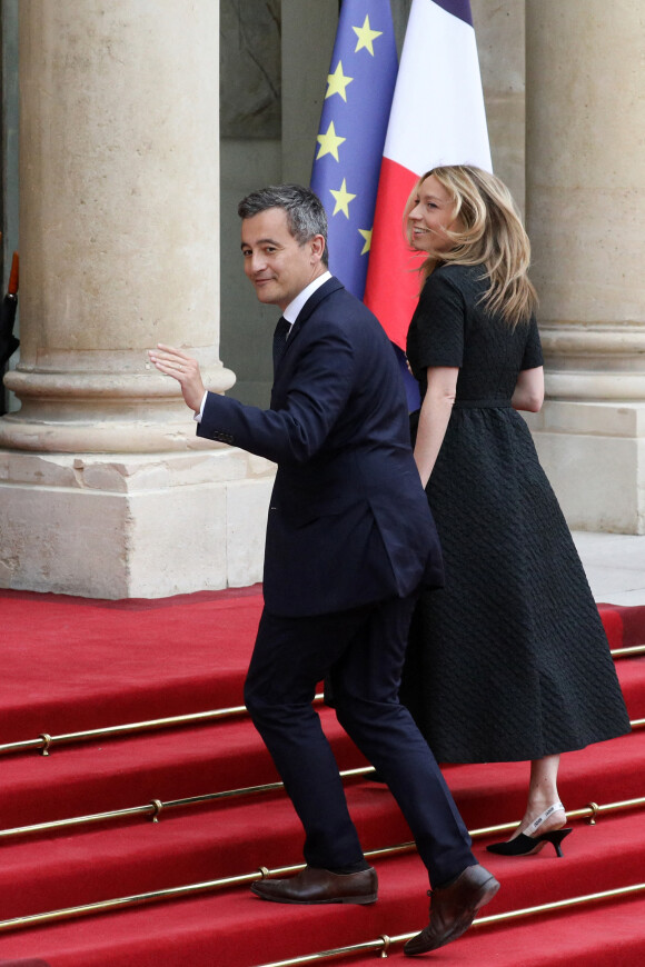 Gérald Darmanin, ministre de l'Action et des Comptes publics, et sa femme Rose-Marie Devillers - Arrivées au dîner d'Etat organisé pour la visite du président itlalien Sergio Mattarella au Palais de l'Elysée à Paris, le 5 juillet 2021.