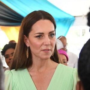 Le prince William, duc de Cambridge, et Catherine (Kate) Middleton, duchesse de Cambridge, rencontrent des travailleurs qui ont été en première ligne pendant la pandémie de Covid-19, au Garden of Remembrance, à Nassau, aux Bahamas, le 25 mars 2022. 