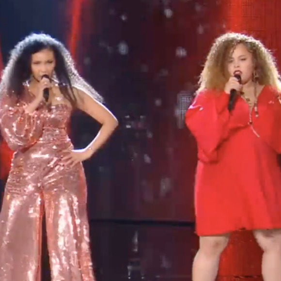 Maggy, Natalie et Jade de l'équipe de Florent Pagny s'affrontent lors des battles de "The Voice 11" - Émission du 2 avril 2022, TF1