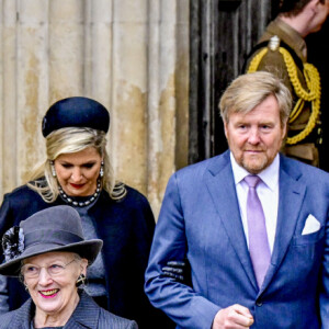La reine Margrethe II de Danemark et La princesse Beatrix des Pays-Bas, La reine Maxima et le roi Willem-Alexander des Pays-Bas, Le roi Felipe VI d'Espagne, Le prince Albert II de Monaco - Service d'action de grâce en hommage au prince Philip, duc d'Edimbourg, à l'abbaye de Westminster à Londres, le 29 mars 2022. Le prince Philip, duc d'Edimbourg, est décédé le 9 avril 2021.