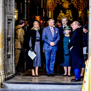 La reine Margrethe II de Danemark et La princesse Beatrix des Pays-Bas, La reine Maxima et le roi Willem-Alexander des Pays-Bas, Le roi Felipe VI d'Espagne, Le prince Albert II de Monaco - Service d'action de grâce en hommage au prince Philip, duc d'Edimbourg, à l'abbaye de Westminster à Londres, le 29 mars 2022. Le prince Philip, duc d'Edimbourg, est décédé le 9 avril 2021.