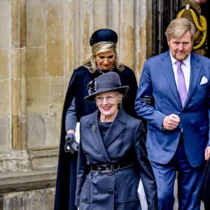 La reine Margrethe II de Danemark et La princesse Beatrix des Pays-Bas, La reine Maxima et le roi Willem-Alexander des Pays-Bas, Le roi Felipe VI d'Espagne, Le prince Albert II de Monaco - Service d'action de grâce en hommage au prince Philip, duc d'Edimbourg, à l'abbaye de Westminster à Londres, le 29 mars 2022. Le prince Philip, duc d'Edimbourg, est décédé le 9 avril 2021.