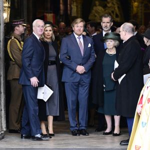 Le roi Willem-Alexander et la reine Maxima des Pays-Bas, le roi Felipe VI d'Espagne, la princesse Beatrix des Pays-Bas et le prince Albert II de Monaco - Service d'action de grâce en hommage au prince Philip, duc d'Edimbourg, à l'abbaye de Westminster à Londres, le 29 mars 2022. Le prince Philip, duc d'Edimbourg, est décédé le 9 avril 2021.