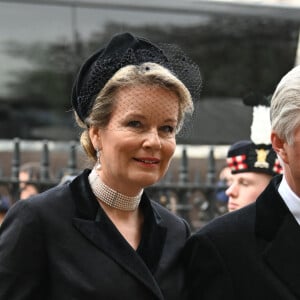 La reine Mathilde et le roi Philippe de Belgique - Service d'action de grâce en hommage au prince Philip, duc d'Edimbourg, à l'abbaye de Westminster à Londres, le 29 mars 2022. Le prince Philip, duc d'Edimbourg, est décédé le 9 avril 2021.