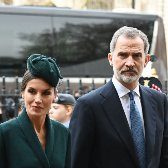 Le roi Felipe VI et la reine Letizia d'Espagne - Service d'action de grâce en hommage au prince Philip, duc d'Edimbourg, à l'abbaye de Westminster à Londres, le 29 mars 2022. Le prince Philip, duc d'Edimbourg, est décédé le 9 avril 2021.