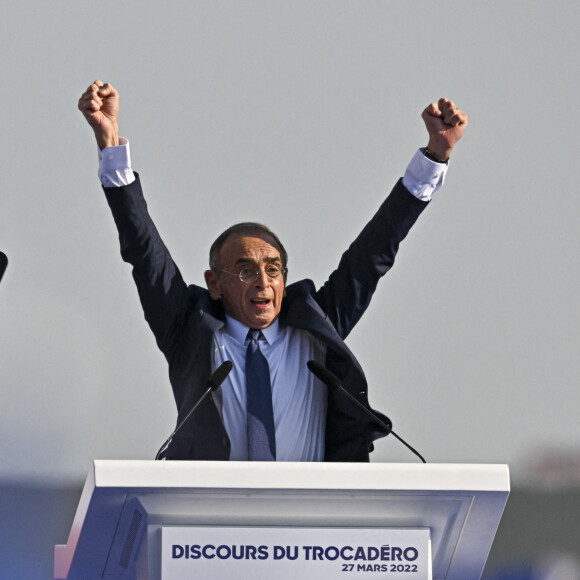 Meeting du candidat à la Présidentielle 2022 de Eric Zemmour sur la place du Trocadero à Paris le 27 mars 2022.