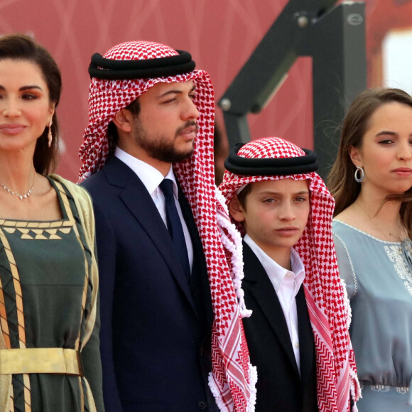 La reine Rania de Jordanie, le prince Hussein bin Abdallah, le prince Hashem bin Abdullah et la princesse Salma - Cérémonie du 73 ème anniversaire de l'indépendance de la Jordanie à Amman le 25 Mai 2019. © Imago / Panoramic / Bestimage