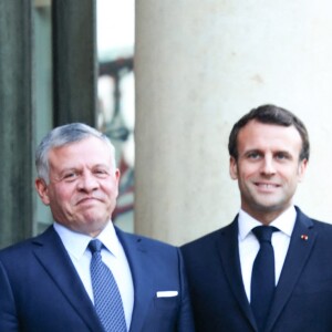 La reine Rania, le roi Abdallah II de Jordanie, le président Emmanuel Macron, la première dame Brigitte Macron - Le président de la République française et sa femme accueillent le roi et la reine de Jordanie au palais de l'Elysée à Paris le 29 mars 2019. © RHC via Bestimage