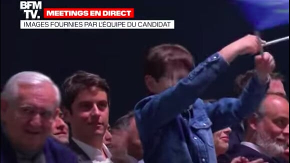 Meeting d'Emmanuel Macron pour les présidentielles 2022 à La Défense Arena à Nanterre diffusé sur BFMTV. Images fournies par l'équipe du candidat