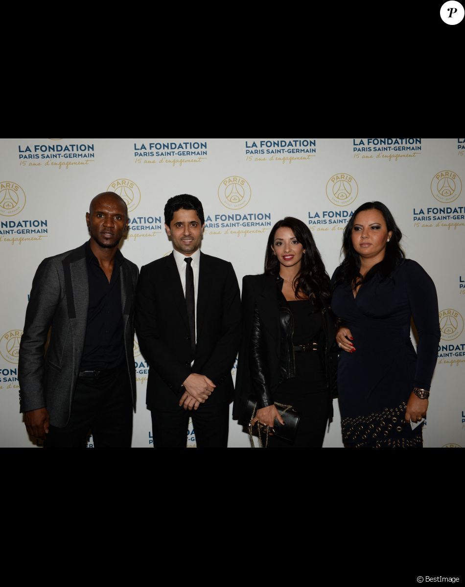 Exclusif - Eric Abidal et sa femme Hayet, Nasser Al-Khelaïfi - Soirée de gala de la Fondation Paris Saint-Germain qui fête ses 15 ans au Pavillon Gabriel à Paris le 27 janvier 2015.