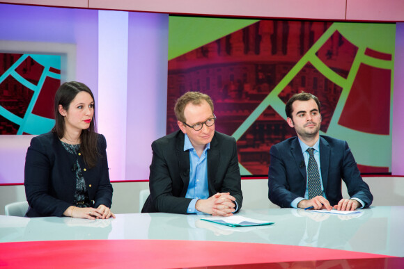 Fanny Anor, Laurent Bigorgne, Morgan Guérin sur le tournage de l'émission Générations d'idées sur Public Sénat en 2016