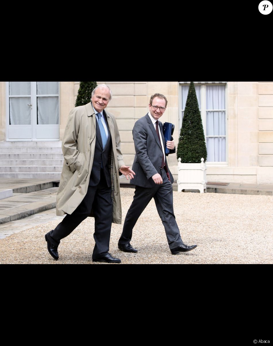 Claude Bebear et Laurent Bigorgne après un rendez-vous avec François Hollande le 15 avril 2013